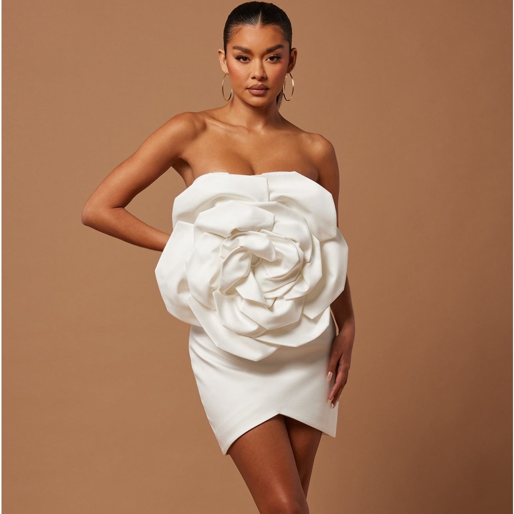 Deena Rose Satin Mini Dress - White